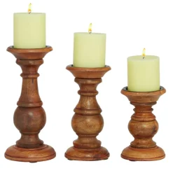 Mango Wood Traditional Candle Holder Set
