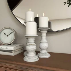 Mango Wood Traditional Candle Holder Set