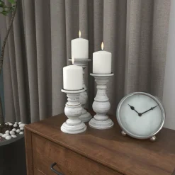 Mango Wood Traditional Candle Holder Set