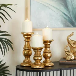 Mango Wood Traditional Candle Holder Set
