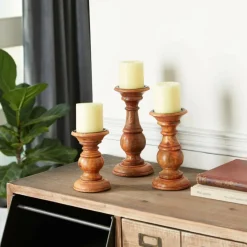 Mango Wood Traditional Candle Holder Set
