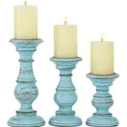 Mango Wood Traditional Candle Holder Set