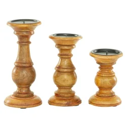 Mango Wood Traditional Candle Holder Set