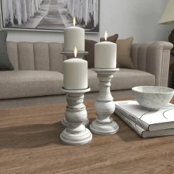 Mango Wood Traditional Candle Holder Set