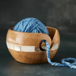 Mango Wood Yarn Bowl with Mother of Pearl by Loops & Threads™