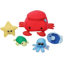 Manhattan Toy Neoprene Crab 5 Piece Floating Spill n Fill Bath Toy with Quick Dry Sponges and Squirt Toy
