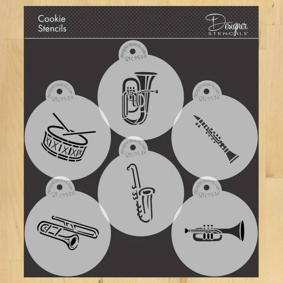 Marching Band Instruments Cookie Stencil | C953 by Designer Stencils | Cookie Decorating Tools |