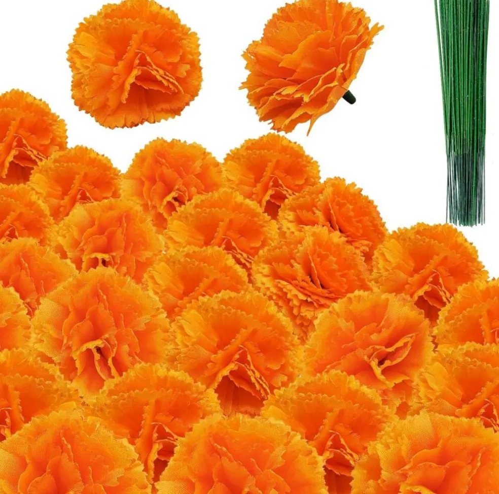 Marigold Flowers Artificial(Orange 80)7"D x 7"W x 3"H