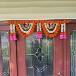 Marigold Jasmine Door Toran Hanging Valance Marygold Garland Mantle Window Decor Bandarwal Puja Diwali Decoration Day of the Dead Dia De Los Muertos Mexican Fiesta Halloween Decor (44 Inch)