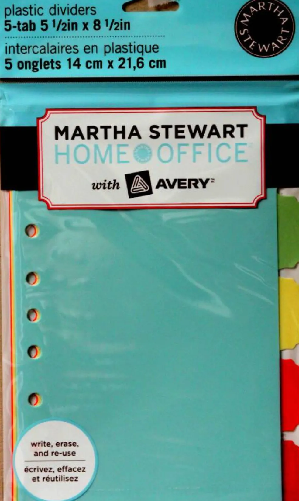 Martha Stewart Home Office 5-tab 5 1/2 x 8 1/2 Plastic Dividers