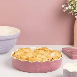 Mason Cash In The Meadow Pie Dish with Embossed Floral Design, Pink
