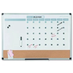 MasterVision 36 in. x 24 in. 3-in-1 Monthly Planning/Scheduling Calendar Planner - White Surface/Satin Aluminum Frame