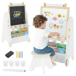 MDF Pine Kids Activity Table Set Art Easel with Stool and Accessories