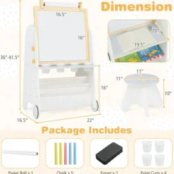 MDF Pine Kids Activity Table Set Art Easel with Stool and Accessories