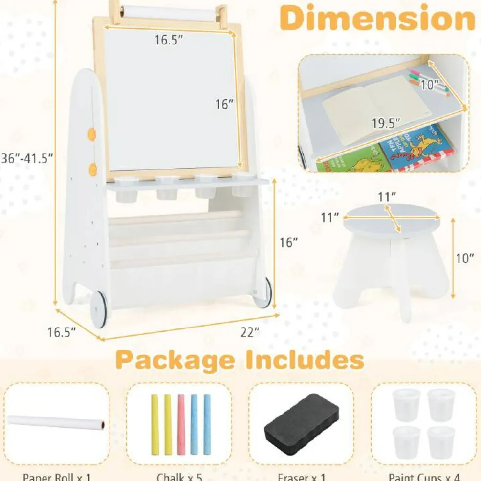 MDF Pine Kids Activity Table Set Art Easel with Stool and Accessories