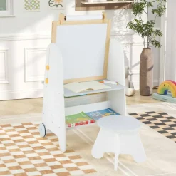 MDF Pine Kids Activity Table Set Art Easel with Stool and Accessories