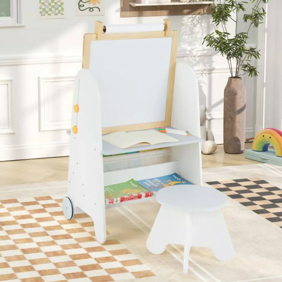 MDF Pine Kids Activity Table Set Art Easel with Stool and Accessories