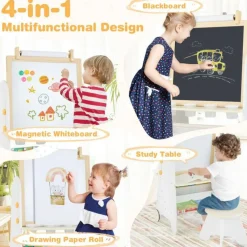 MDF Pine Kids Activity Table Set Art Easel with Stool and Accessories