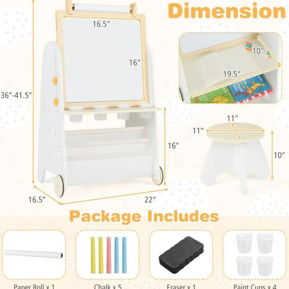 MDF Pine Kids Activity Table Set Art Easel with Stool and Accessories