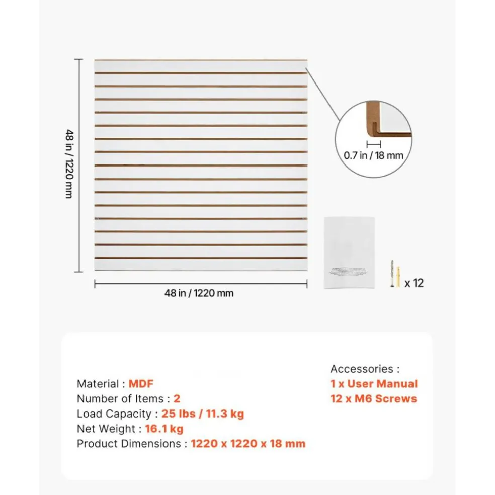 MDF Slat Wall Panels 2 Pack Heavy Duty Garage Wall Organizer System 25 lbs Load Capacity Durable