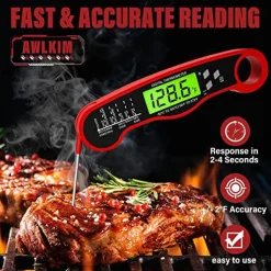 Meat Thermometer Digital - Fast Instant Read Food Thermometer for Cooking, Candy Making, Outside Grill, Waterproof Kitchen Thermometer with Backlight & Hold Function - Red