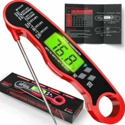 Meat Thermometer Digital - Fast Instant Read Food Thermometer for Cooking, Candy Making, Outside Grill, Waterproof Kitchen Thermometer with Backlight & Hold Function - Red
