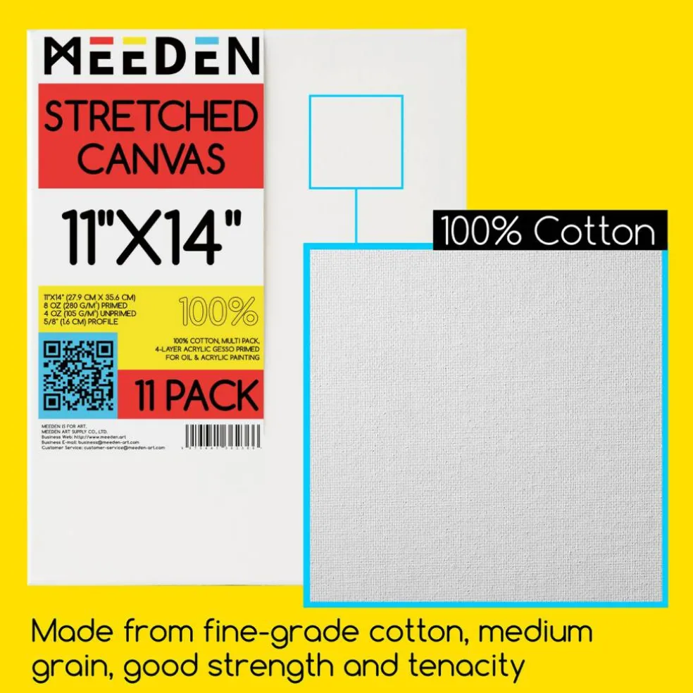 MEEDEN 100% Cotton Stretched Canvas, 11 x 14 In, 11 Packs