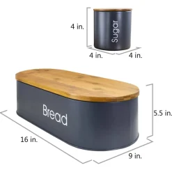 MegaChef Bamboo Kitchen Countertop Gray 4-Piece Metal Bread Basket & Canister Set