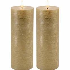 Melrose Metallic Gold FIA WICK LED Pillar Candles, 2ct.