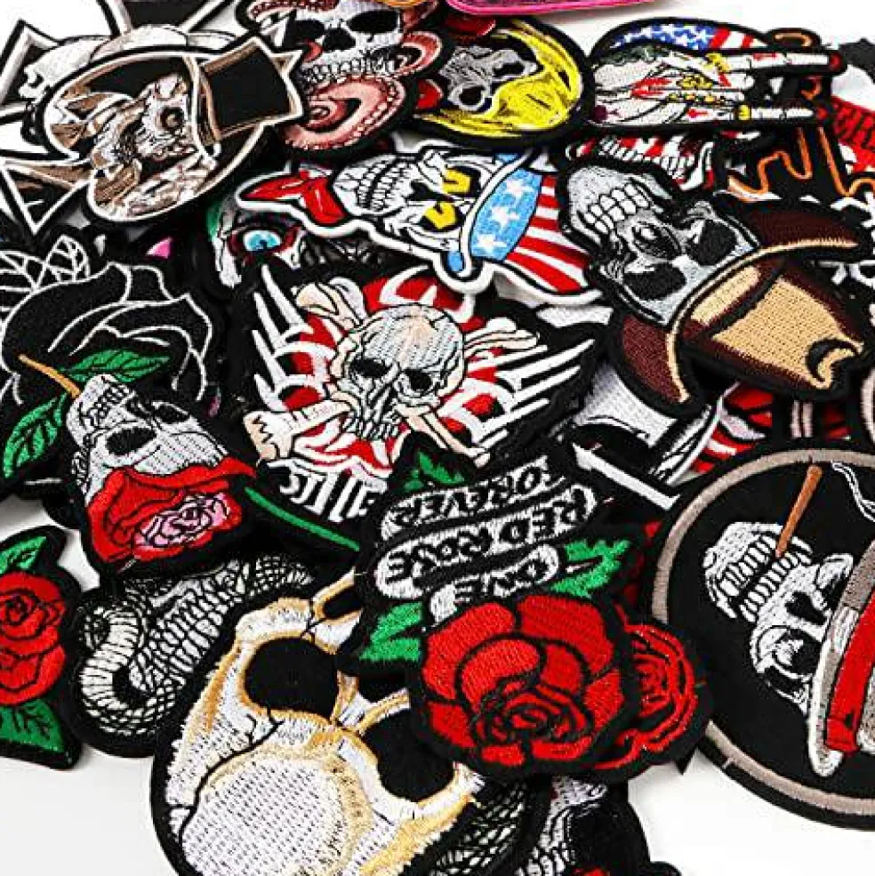 Meneng Embroidered Patches Iron-on Appliques: 30pcs Assorted Cool Punk Embroidery Sew-on Patch for Jackets Clothing