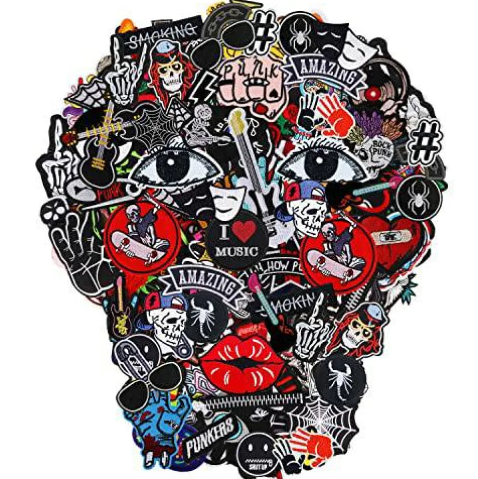 Meneng Embroidered Patches Iron-on Appliques: 30pcs Assorted Cool Punk Embroidery Sew-on Patch for Jackets Clothing