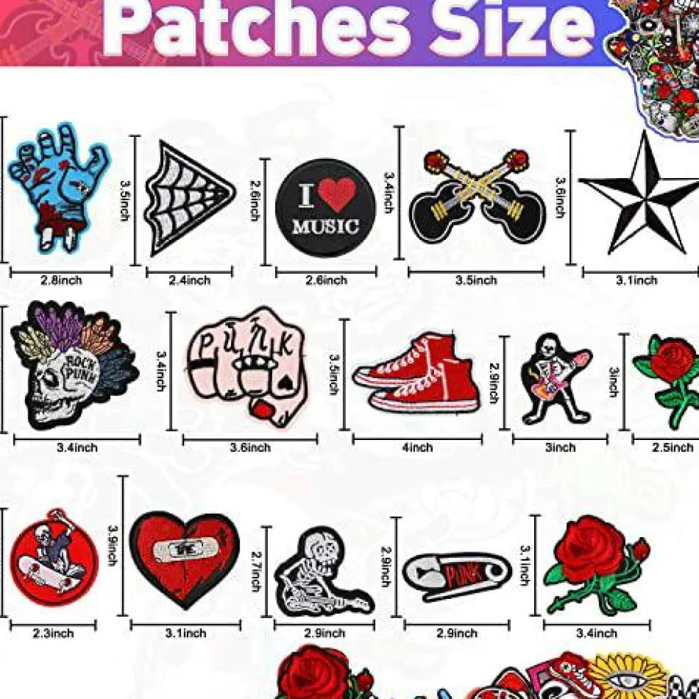 Meneng Embroidered Patches Iron-on Appliques: 30pcs Assorted Cool Punk Embroidery Sew-on Patch for Jackets Clothing