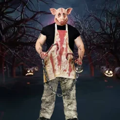 Men’s Pig Butcher Costume with Pig Mask and Bloody Apron