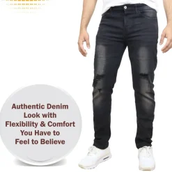 Men's Stretch Ripped Jeans -  Denim Look with Flexibility & Comfort (Sizes: 30-42)