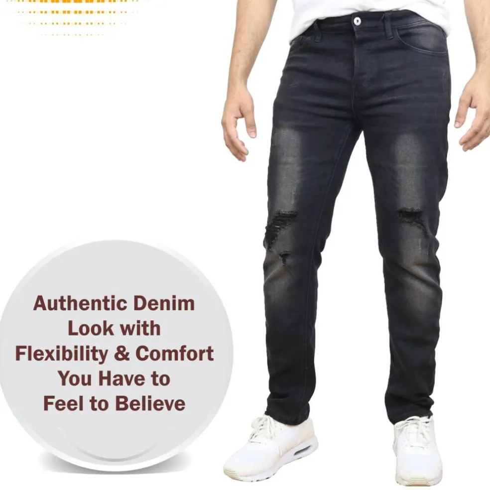 Men's Stretch Ripped Jeans - Denim Look with Flexibility & Comfort (Sizes: 30-42)