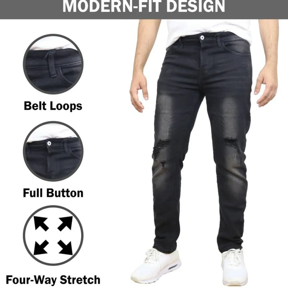 Men's Stretch Ripped Jeans - Denim Look with Flexibility & Comfort (Sizes: 30-42)