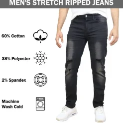 Men's Stretch Ripped Jeans - Denim Look with Flexibility & Comfort (Sizes: 30-42)
