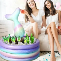 Mermaid Party Decorations Mermaid Tail Inflatable Cooler Blow up Drink Cooler Floating Ice Chest Tail Pool Drink Holder for Holiday Birthday Party Decorations(Purple,12 x 25'')