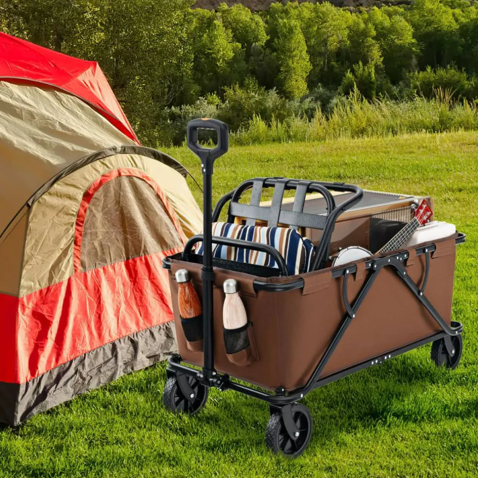 Metal Folding Utility Wagon Cart with Adjustable Handle and Wheels