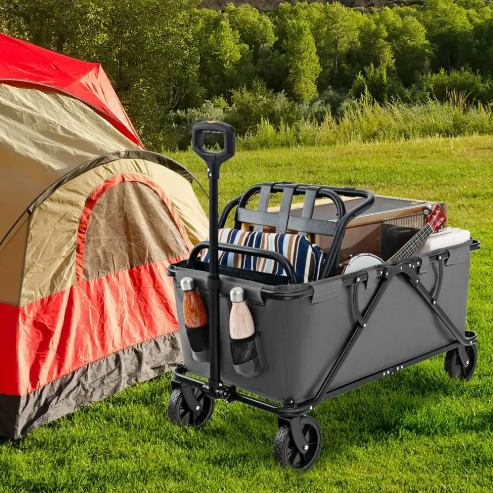 Metal Folding Utility Wagon Cart with Adjustable Handle and Wheels