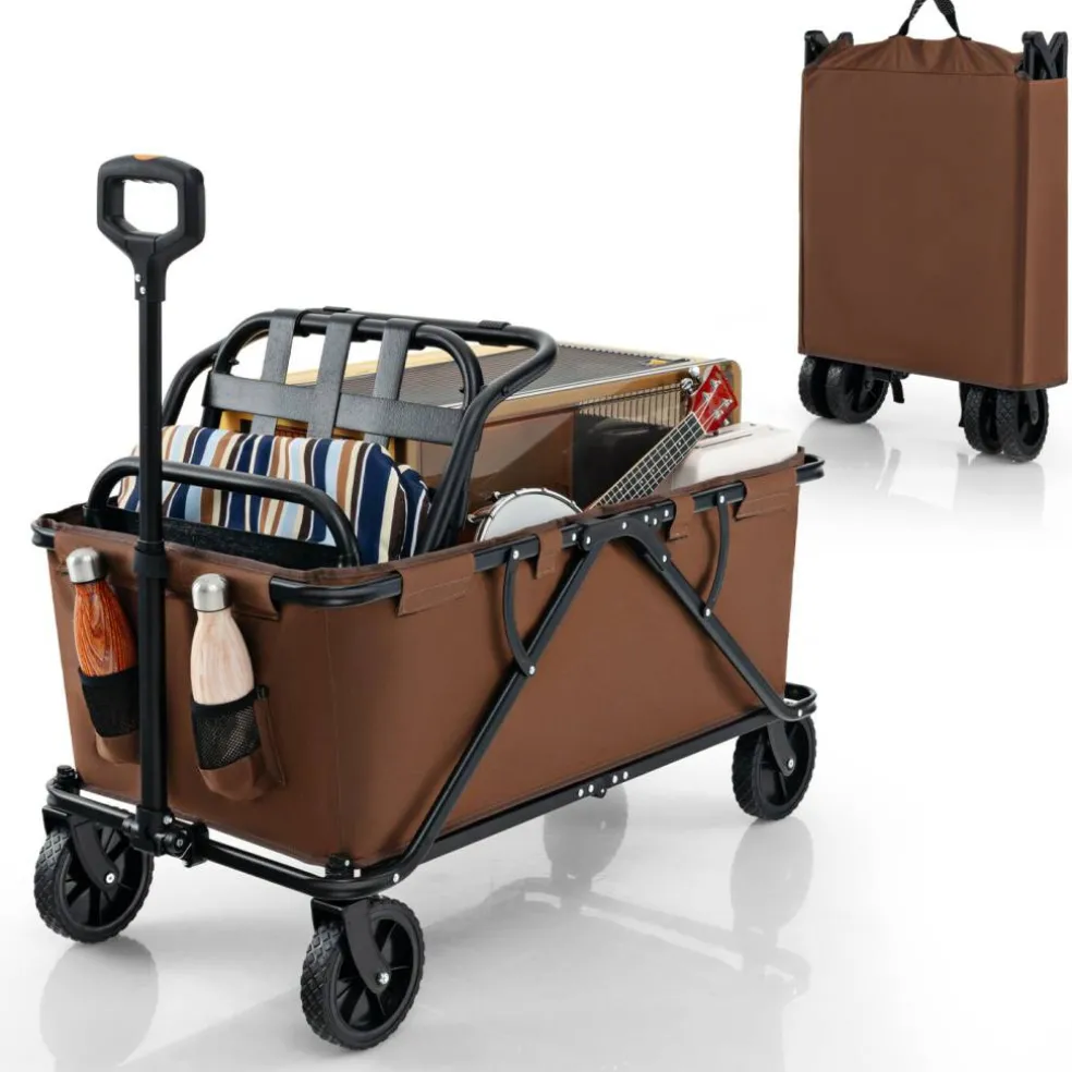 Metal Folding Utility Wagon Cart with Adjustable Handle and Wheels