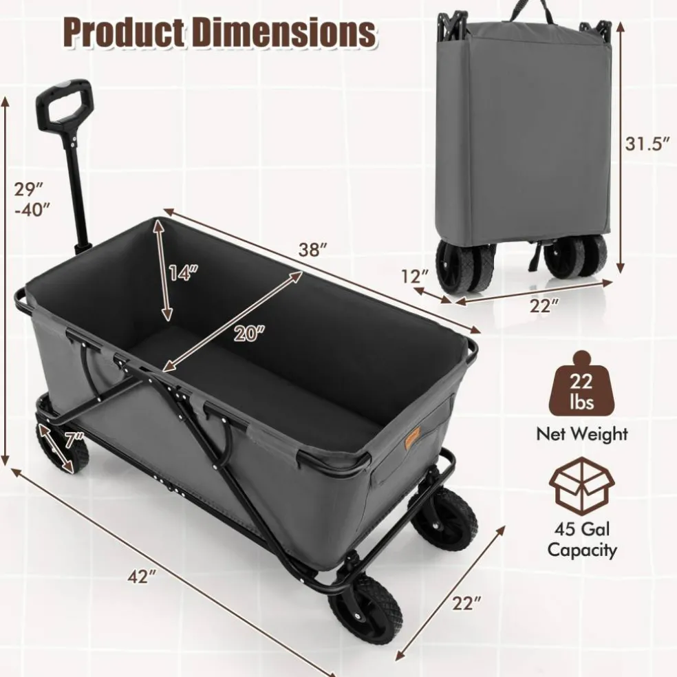 Metal Folding Utility Wagon Cart with Adjustable Handle and Wheels