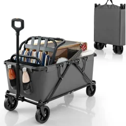 Metal Folding Utility Wagon Cart with Adjustable Handle and Wheels