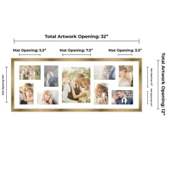 Metallic Gold Bronze Finish Collage Frame - White Mat, 20 Frame Sizes to Choose From, UV Acrylic, Wall Hanging Hardware, Vertical or Horizontal Display