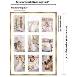 Metallic Gold Bronze Finish Collage Frame - White Mat, 20 Frame Sizes to Choose From, UV Acrylic, Wall Hanging Hardware, Vertical or Horizontal Display