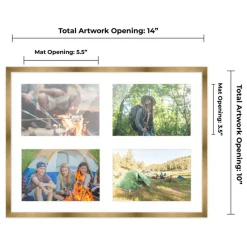 Metallic Gold Bronze Finish Collage Frame - White Mat, 20 Frame Sizes to Choose From, UV Acrylic, Wall Hanging Hardware, Vertical or Horizontal Display
