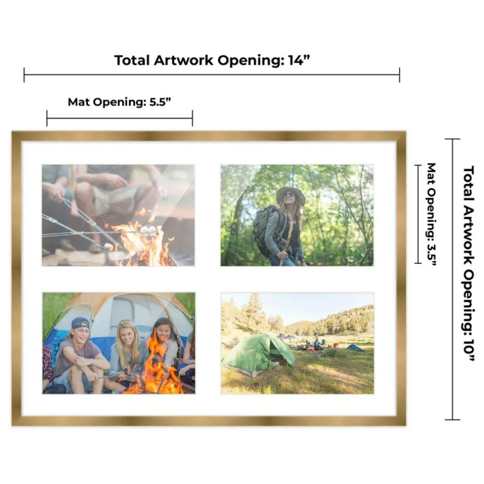 Metallic Gold Bronze Finish Collage Frame - White Mat, 20 Frame Sizes to Choose From, UV Acrylic, Wall Hanging Hardware, Vertical or Horizontal Display