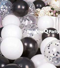 Metallic Shiny Black and White Latex Balloons 12 Inch 68PCS White Black