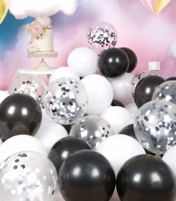 Metallic Shiny Black and White Latex Balloons 12 Inch 68PCS White Black