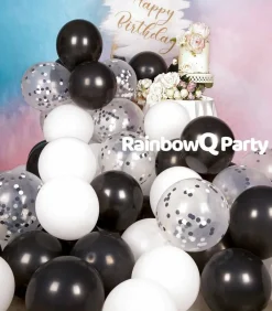 Metallic Shiny Black and White Latex Balloons 12 Inch 68PCS White Black